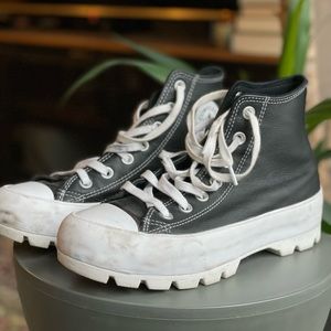 Black Leather Converse Chuck Taylor All Star Lugged Sneakers